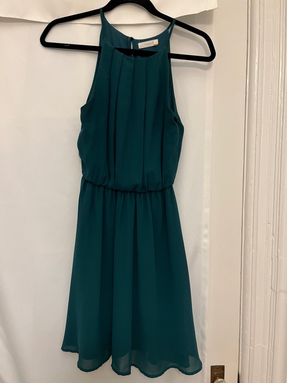 Lush Teal Pleated Halter Midi Dress
